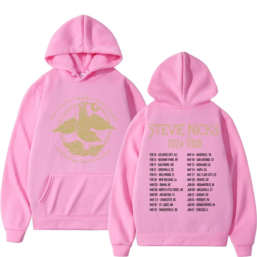 Vintage Singer Stevie Nicks 2024 Tour Print Hoodie Men Women Rock Hip Hop Hooded Sweatshirts High Street Fashion Trend Pullovers