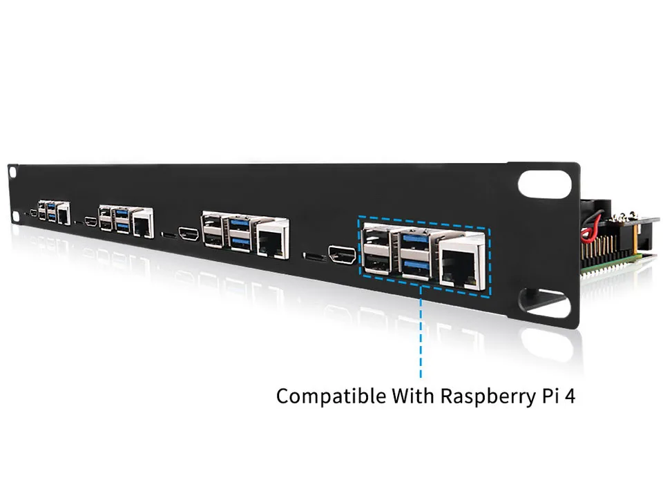 PI4-1U-RACK-KIT, 1U Rack Kit for Raspberry Pi 4, 19″ Rackmount, up to 4 Units