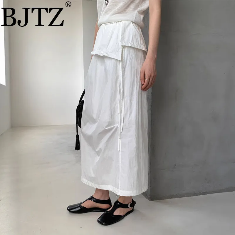 

BJTZ High-end Lace Up Cotton A-line Skirt For Women 2025 Summer New High Waist Casual Designer Female Skirts