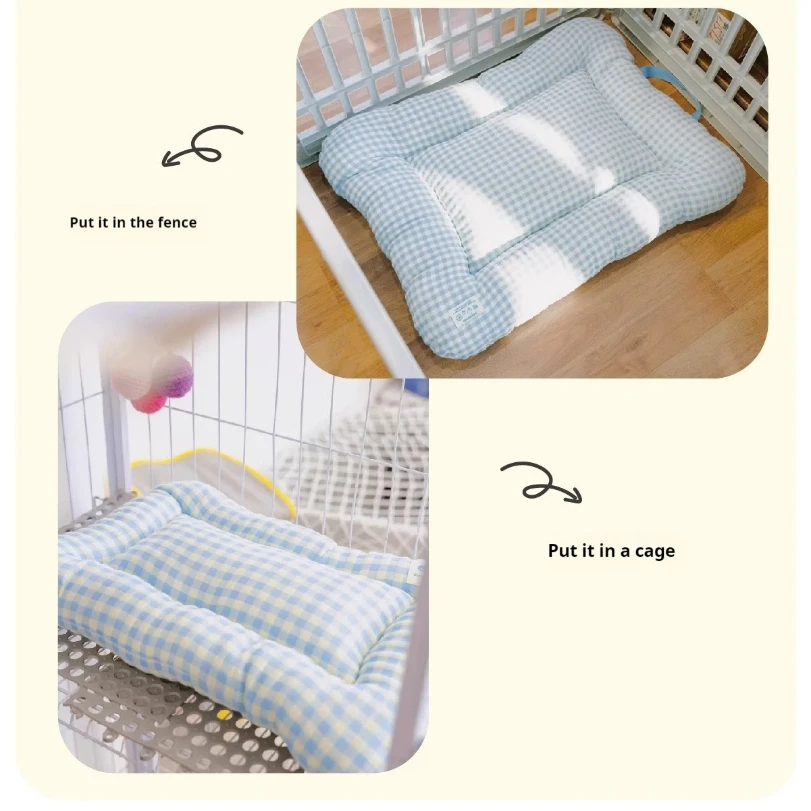 귀여운 체크무늬 강아지 고양이 쿠션, 세련된 애완동물 매트, 부드러운 양면 세탁 가능 침대/소파용 논슬립 컴포트 매트 (강아지/고양이/소형견용)