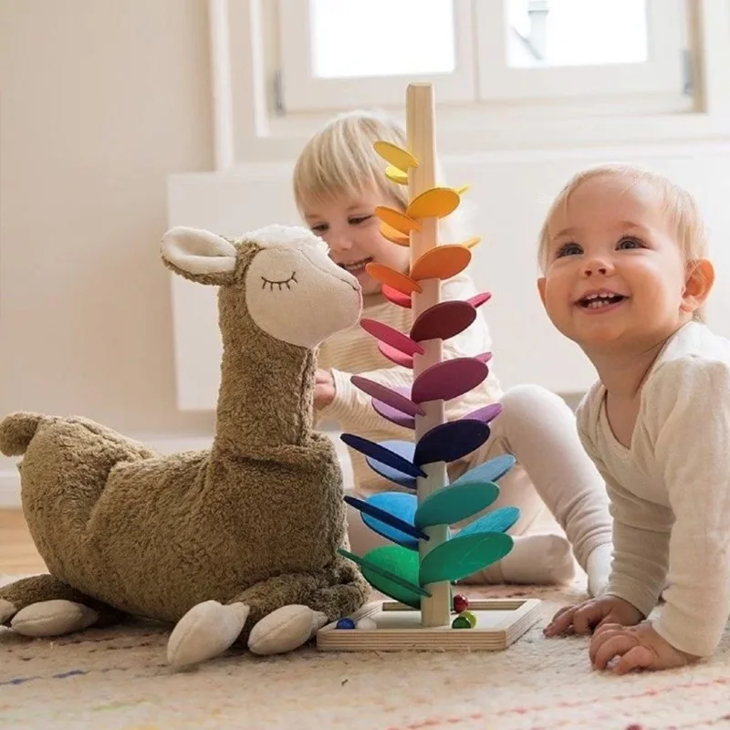 Montessori petalo di legno albero blocchi giocattolo arcobaleno per bambini palla da corsa pista da corsa giocattoli educativi per bambini regali per bambini