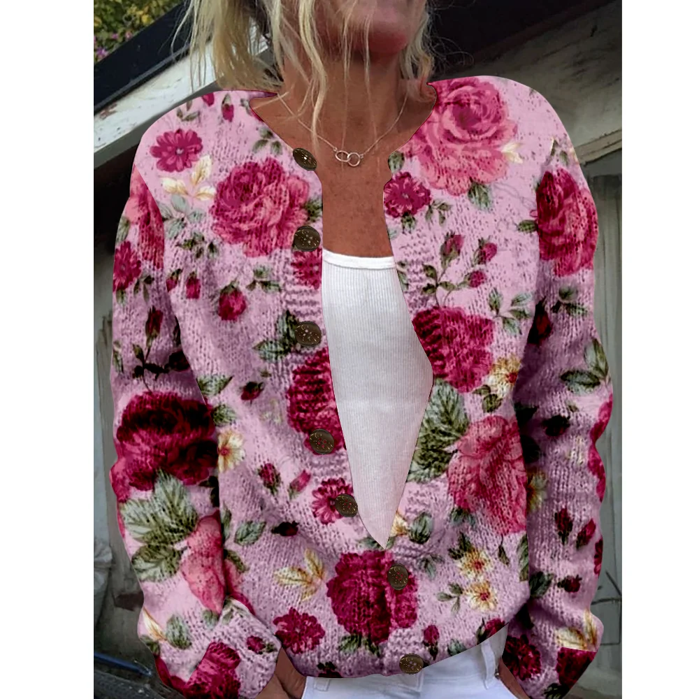 

Autumn Winter Knitted floral Cardigan Vintage Fashion Casual Sweater Streetwear Women Sweaters Knit Top Cozy Jumpers Fashion
