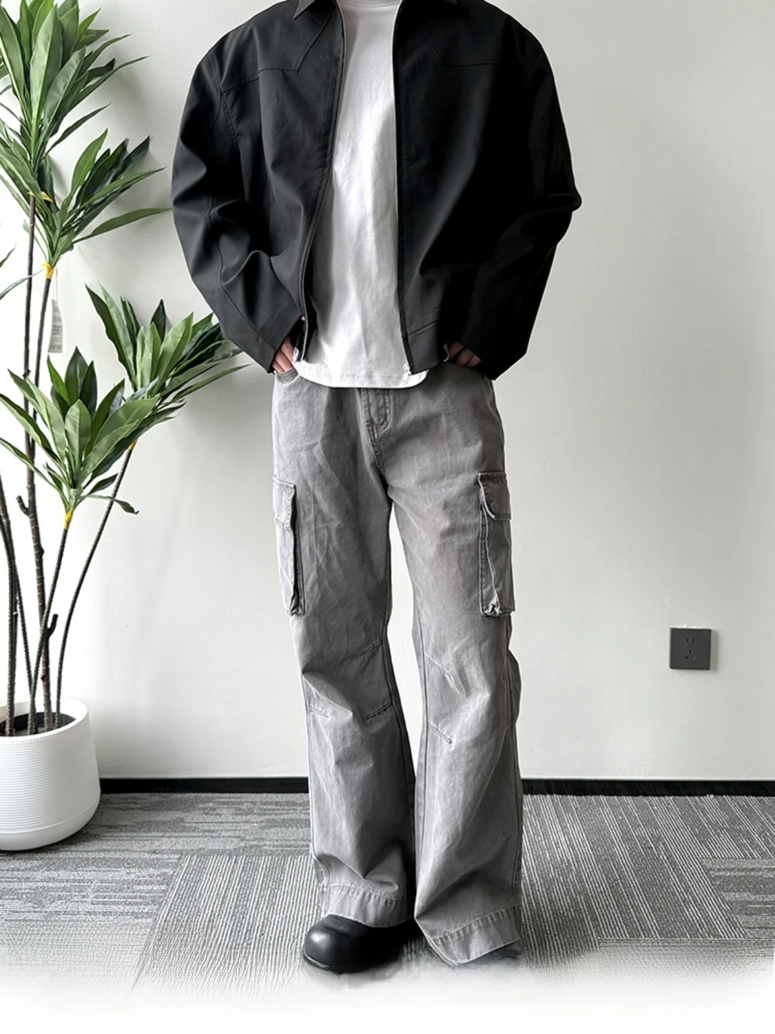 

ANYWEAR Ретро ey Винтаж Heavy Du Спецодежда Брюки Свободные широкие брюки до колена Плиссированные прямые брюки десантника Повседневная кроватка...