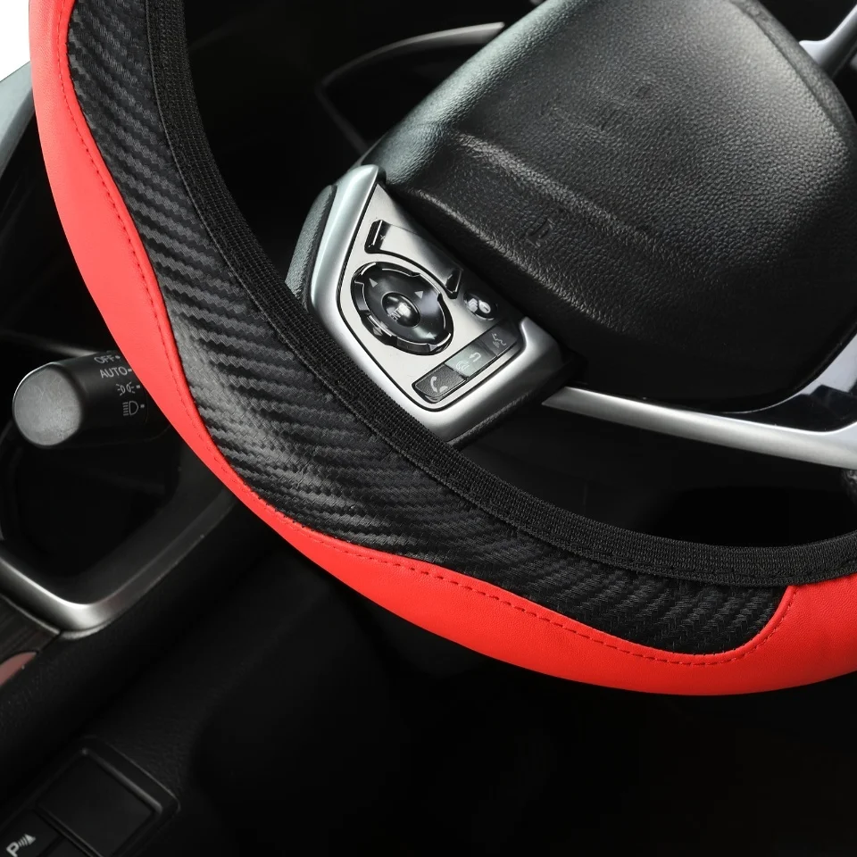 Auto 37-38,5 cm Lenkrad Abdeckung Atmungsaktive Anti Slip PU Leder Lenkung Abdeckungen Geeignet Auto Dekoration Carbon Faser – Detail 1