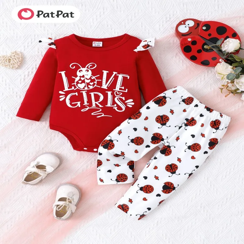 PatPat Childlike 2pcs Animal Pattern Baby Girl Flutter Sleeve Set