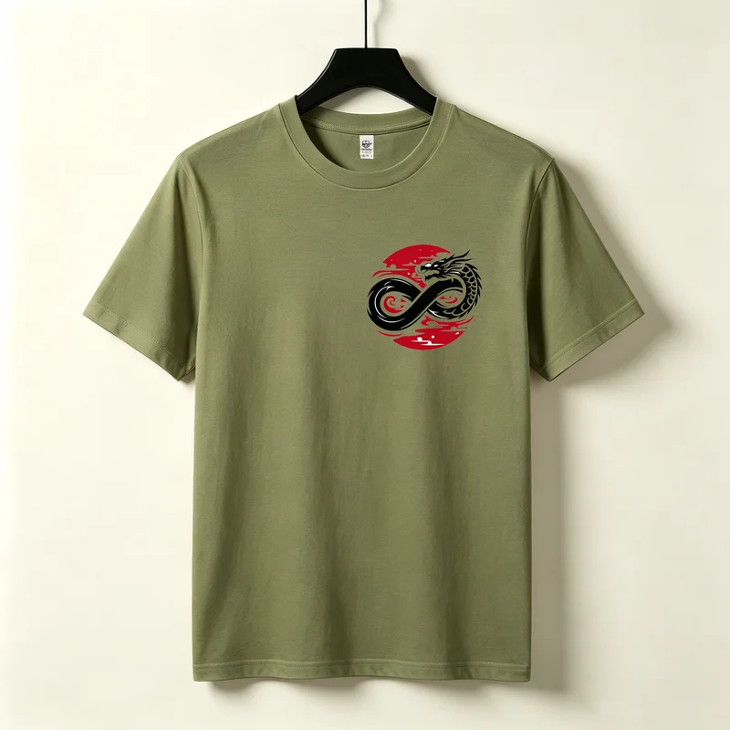 Circle Dragon Red Chinese T-Shirt Cloud Infinity Symbol Traditional Oriental Martial Tee Emblem Fantasy Tattoo Cotton Unisex