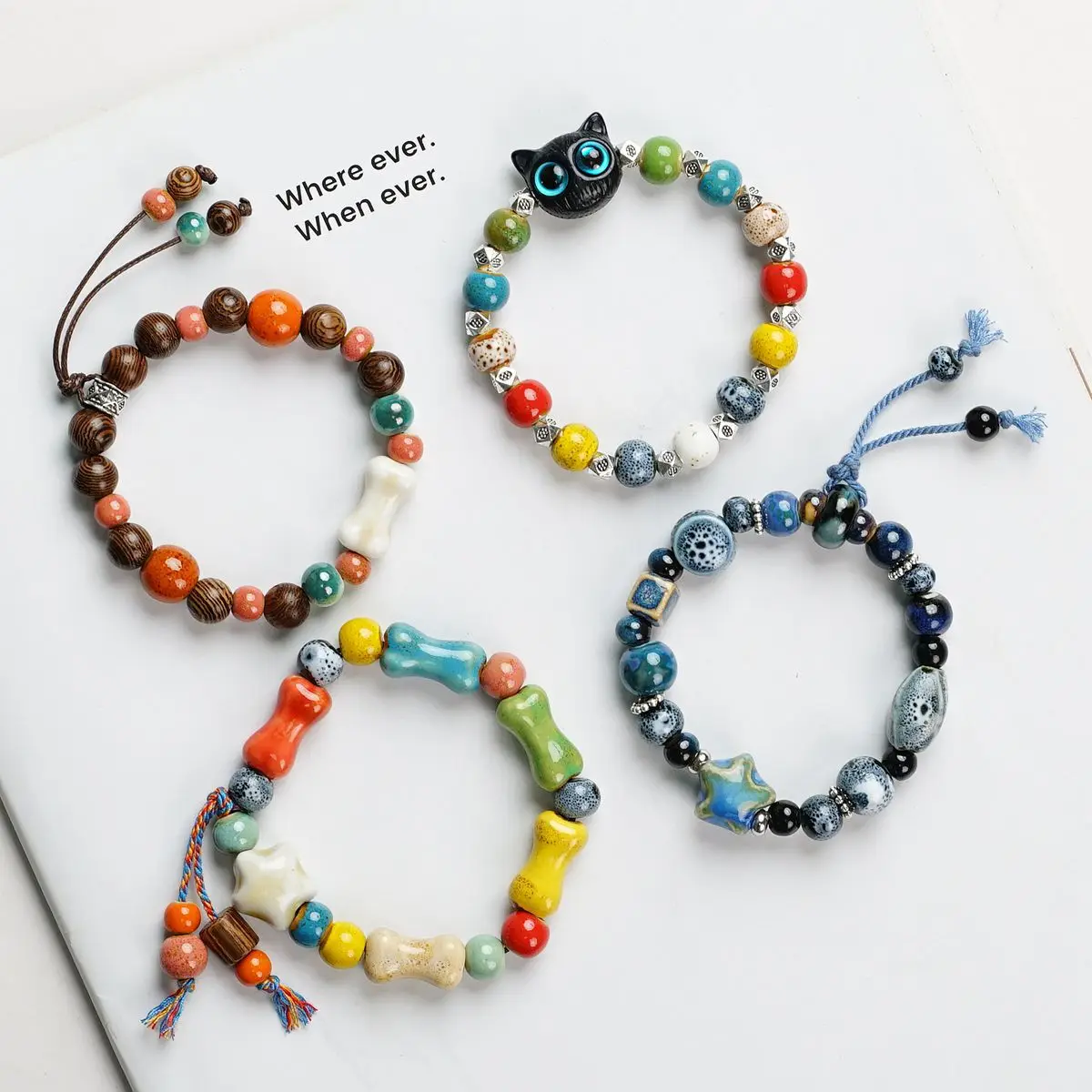 Handmade Glazed Ceramic Star Bracelet Woven String Jewelry For Women Men Boho Style Gift