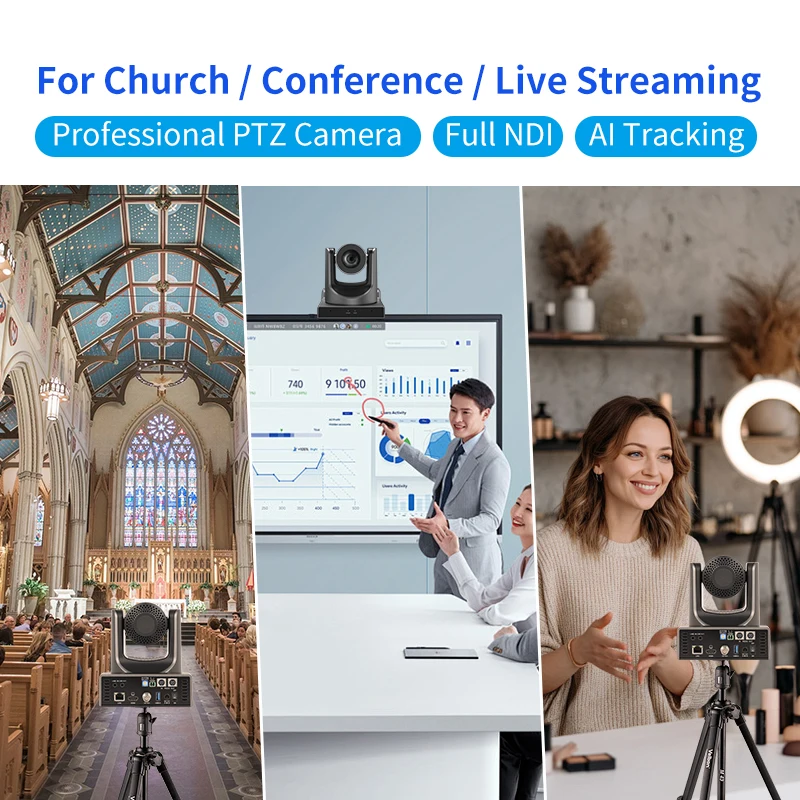 3 Units 1080P PTZ Camera System with Professional Controller 20X Zoom Full NDI Multi-Protocol Kit SMTAV Live Streaming Church