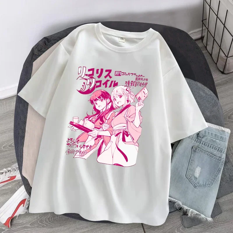 Anime Jepang Lycoris Recoil t-shirt lucu Harajuku Y2k pakaian Streetwear Fashion wanita Tshirt musim panas wanita atasan lengan pendek