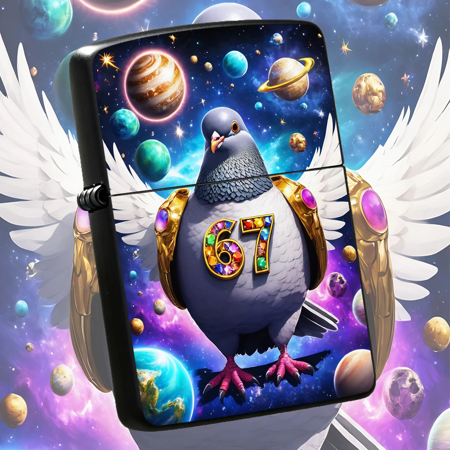 Creative Cosmic Pigeon Themed Lighter, Fantasy Space Gem Number 67 Decorative Ornament, Portable Stylish Accessory For Daily Multi-Scene Use, Unique Exquisite Gift For And Personal Display Interesting And Humorous Lighters