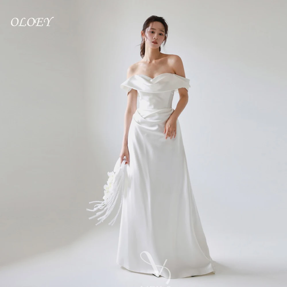 

OLOEY Korea Off Shoulder Silk Satin Wedding Dresses 웨딩드레스 Corset Mermaid Ivory Customized Pretty Bride Gowns Plus Size