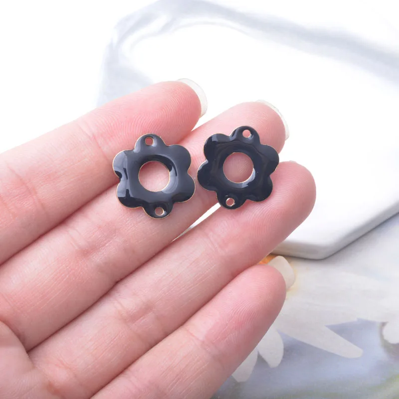 10 Stück Kupfer-Emaille Doppelloch-Blumenverbinder Anhänger Zweiseitige Öltropfen-Charms DIY Schmuck Armband Halskette Herstellung – Detail 7