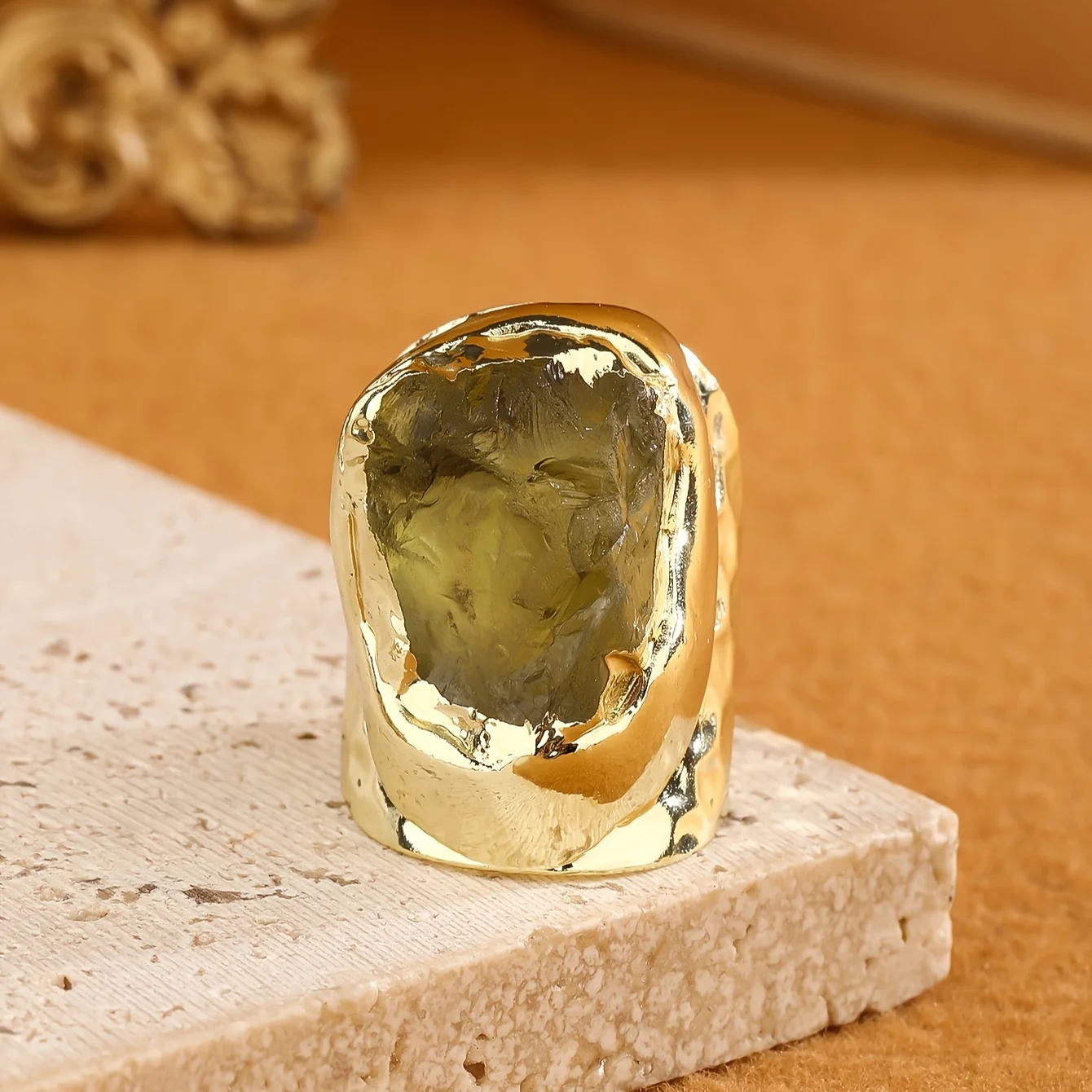 YEEVAA Boho-Chic Adjustable Ring with Natural Turquoise&Lemon Crystal - Vintage Style, Perfect for Casual Attire or Parties
