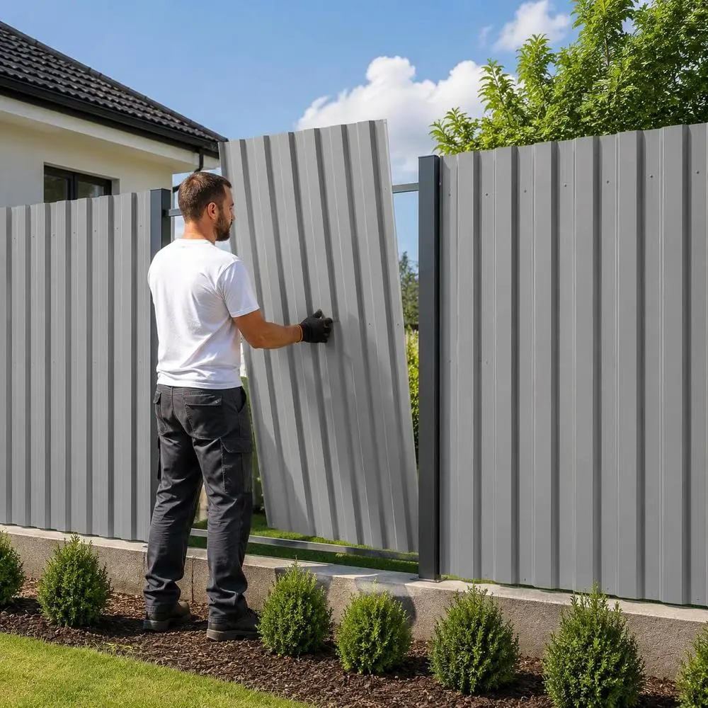 Panneaux en acier galvanisé 129 x 45 cm, lot de 12, panneaux de bardage extérieur avec trous pré-percés, structure robuste résistante aux intempéries, installation simple pour aménagement de jardin