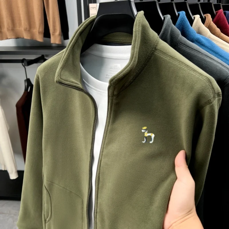Luxury Brand plush warm winter men's jacket new fashion exquisite dog embroidery design soft comfortable stand-up collar coat