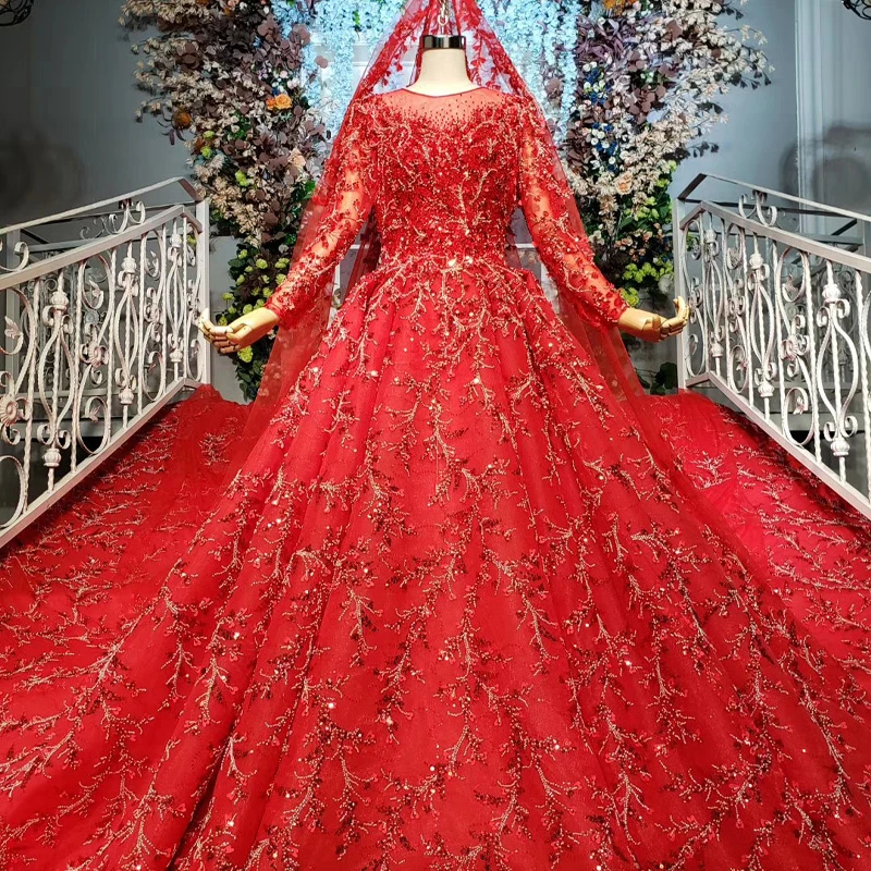 

HTL923 Jancember Bridal Gowns Full Sleeves Real Handmade Elegant Chinese Wedding Dress Red Wedding Dress