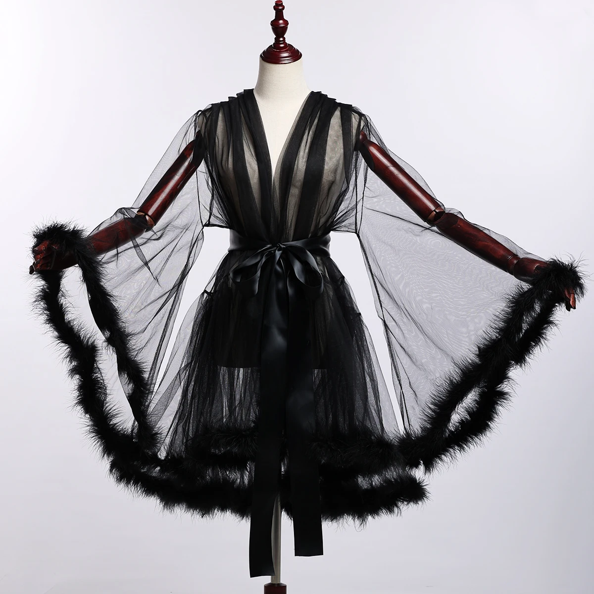 

Sexy Ladies Tulle Gown Robe Dressing Perspective Sheer Pregnancy Maternity Dress Nightgown Sleepwear