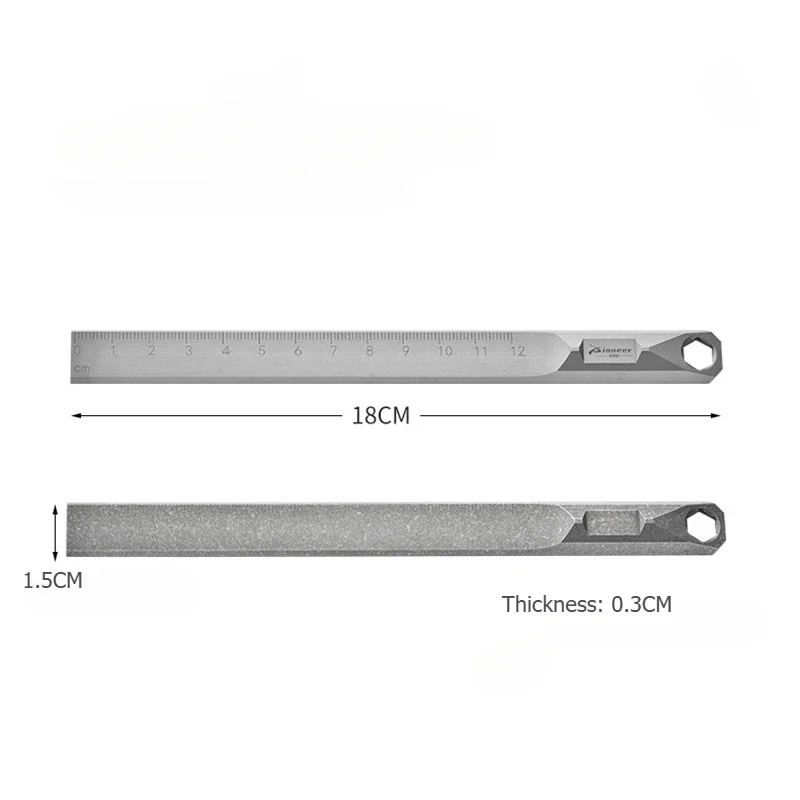 18cm Titanium Alloy Straight Ruler 8mm Hex Wrench Outdoor Camping EDC Crowbar Tool Self-defense Hard Ruler Waist Hanging Pry Bar