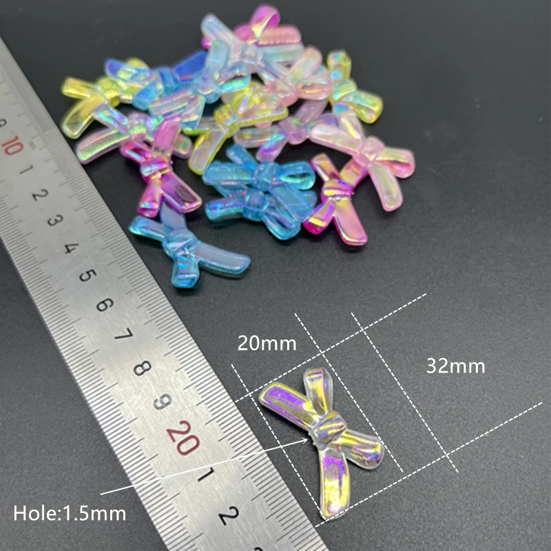 15pcs/Lot 32mm Acrylic Jewelry Accessories Bow Shape Small Hole Beads For Jewelry Making DIY Jewelry Findings