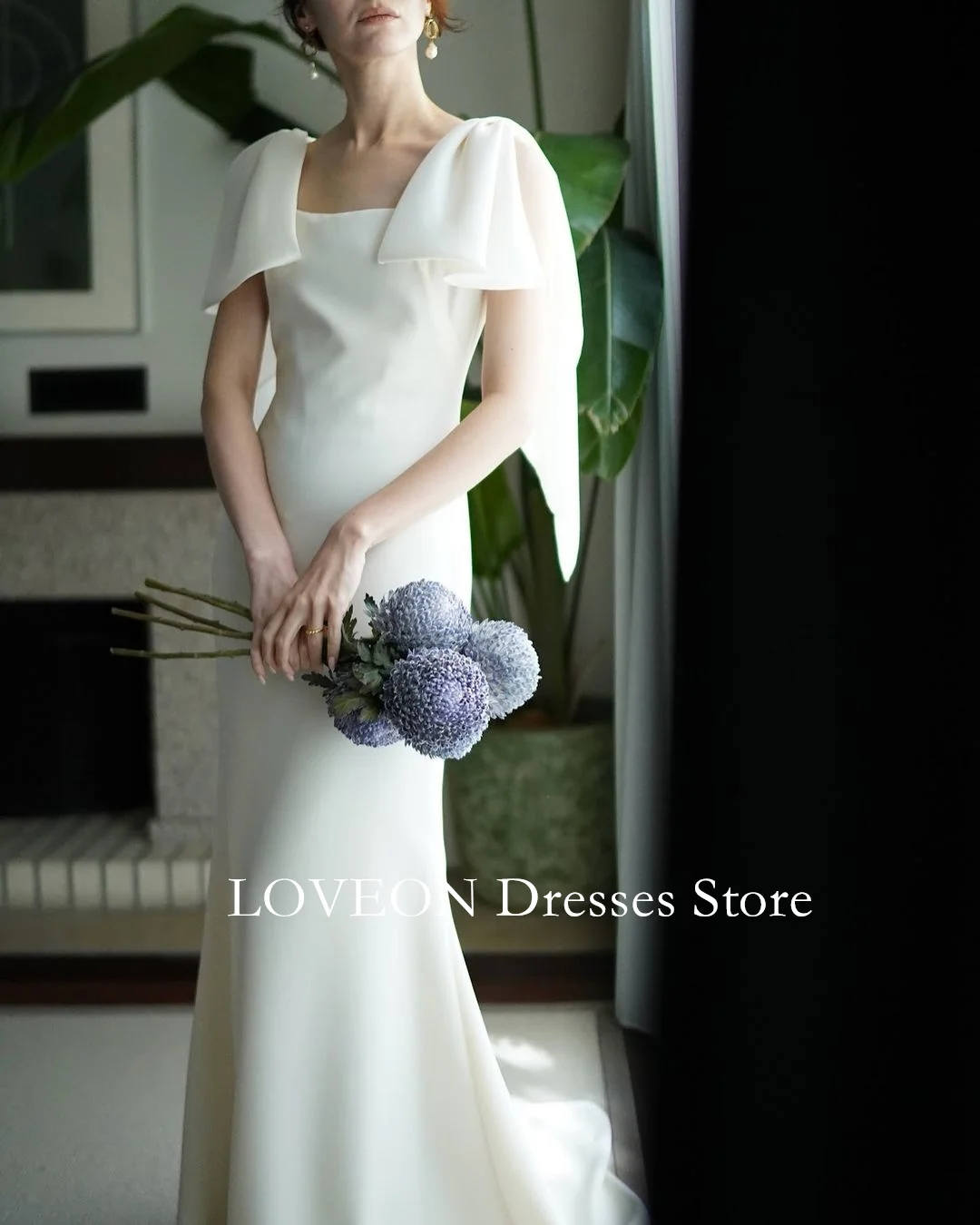 

LOVEON Square Neck Elegant Wedding Dresses Corset 프롬드레스 Mermaid Organza Simple Korea Sleeveless Bride Gowns Party Women Bride