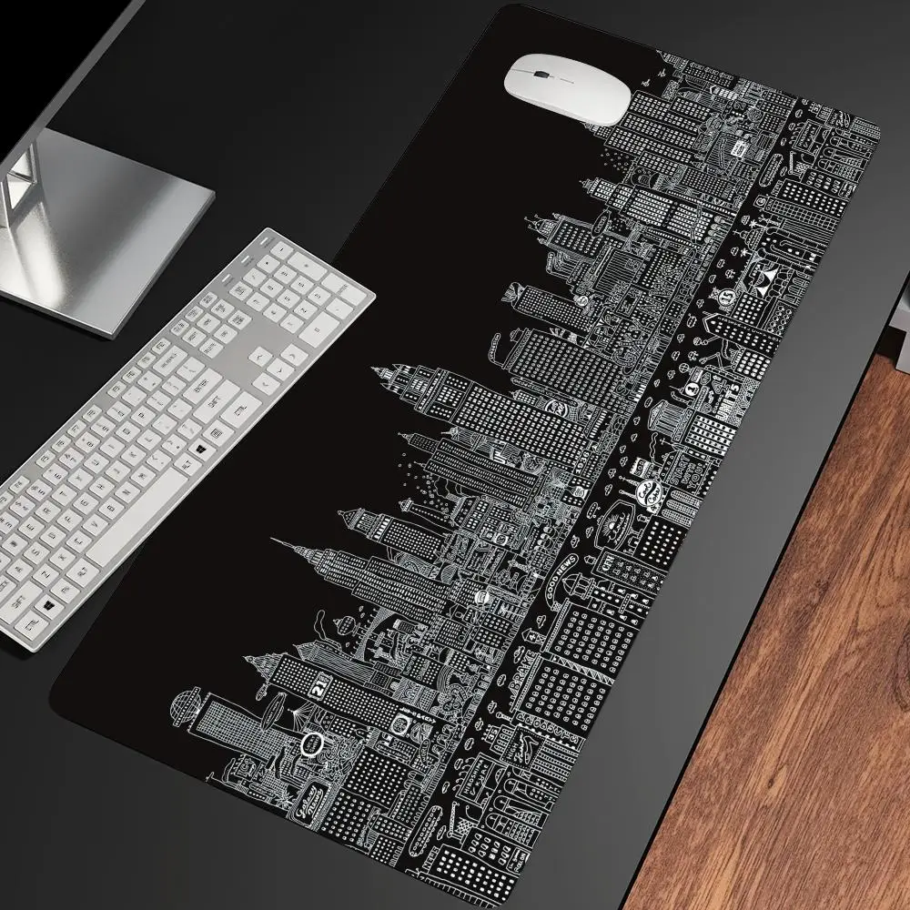 City illustration collage Formula Extra Big Mouse Pad Rubber Base Desk Pad Locking Edge Laptop Mouse Mat for Gamer Home Office