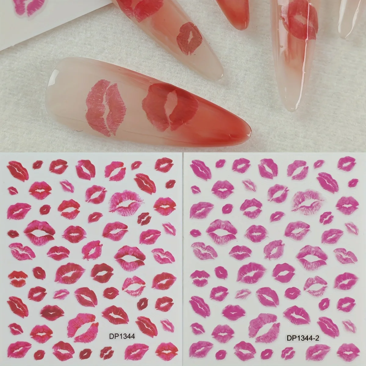 

Two Sheets of Self-Adhesive Nail Art Stickers Featuring Red Lips, Perfect for Nail Decoration for Women And