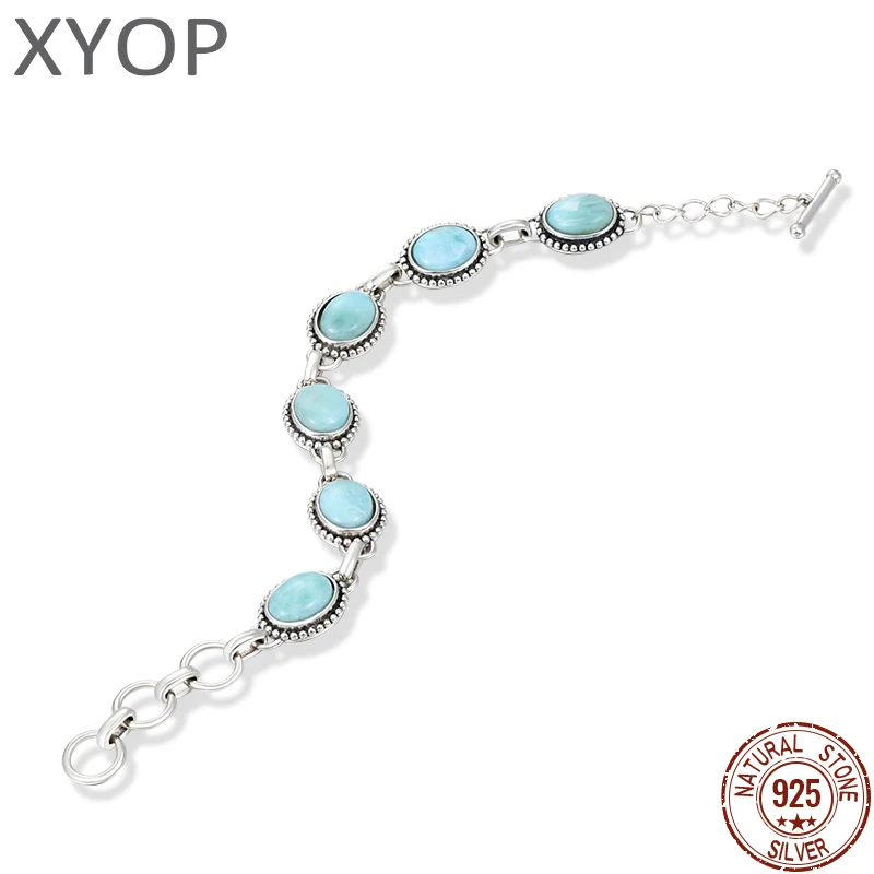 Pulsera de plata de ley 925 para mujer, brazalete de Larimar, triángulo ovalado, moda para fiesta, regalo, venta al por mayor, 2021