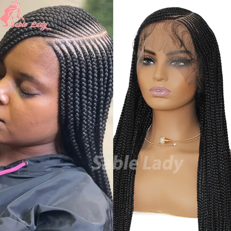 

36" Cornrows Braided Wigs Synthetic Side part Jumbo Braided Wigs Full Lace Wig For Black Women Knotless Glueless Box Braids Wigs