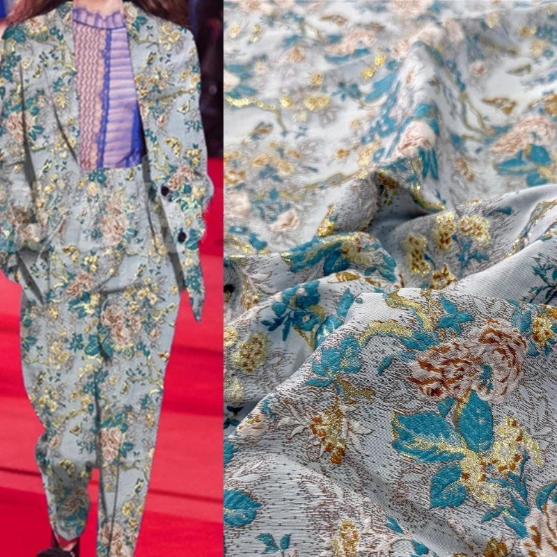 

Metal Wire Rose Yarn Dyed Jacquard Fabric Dress Clothing Designer Brocade Fabrics for Diy Sewing Cloth Material Per Meter