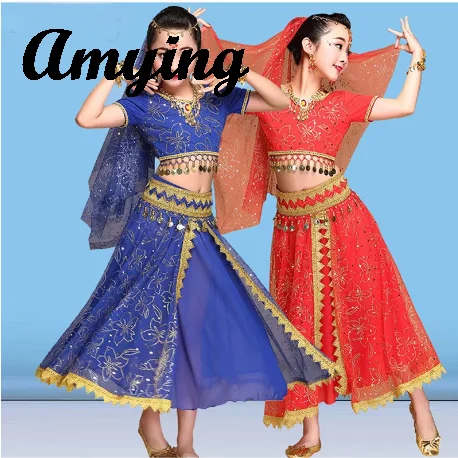 Kid Belly Dance Costume Set Children's Performance Clothing Practice Training Suit Girl's Indian Dance Sari Bollywood Dress