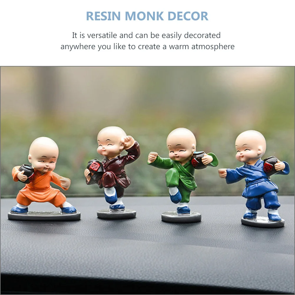 

4Pcs Car Ornaments Mini Monk Decor Resin Craft Adornment for Dashboard Center Console Vivid Unique Design Long-Lasting Non-Fade