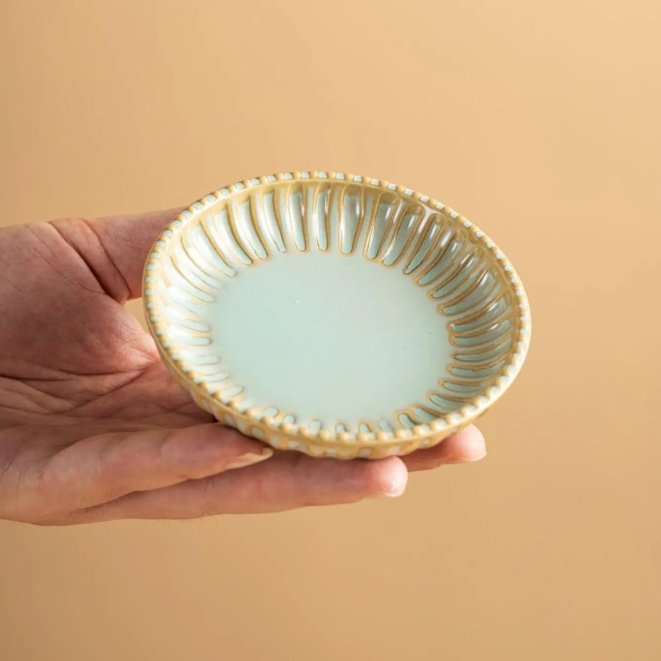 DSA green striped simple and elegant kiln-changed ceramic dipping plate, modern round ceramic seasoning snack plate