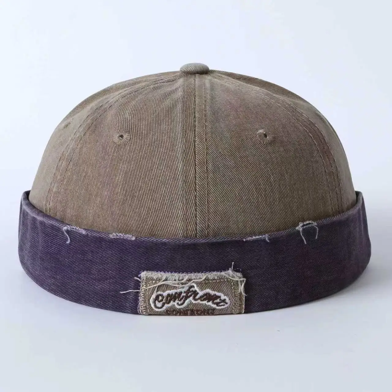 American-style retro distressed washed vegetable-pulp hat with patchwork lettering, hip-hop style without brim