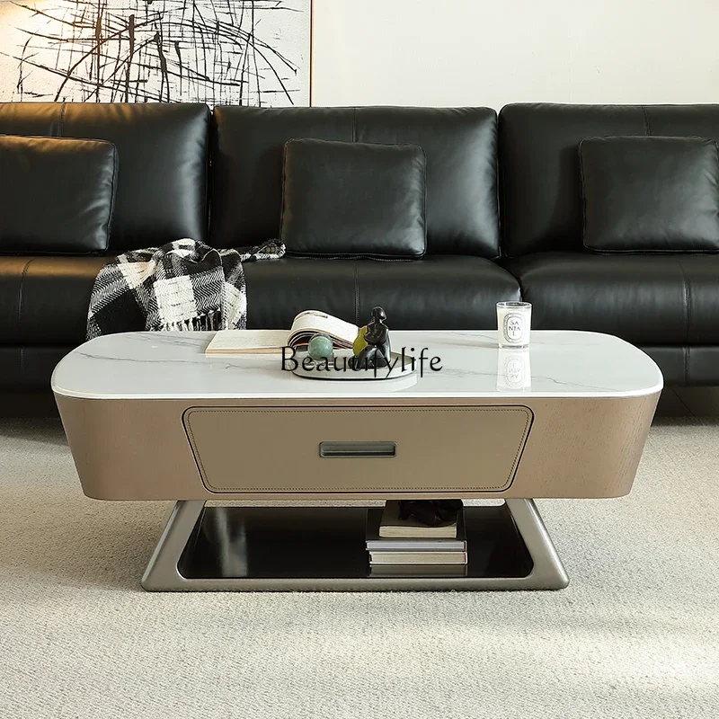 Minimalist modern minimalist living room hollow storage design Italian light luxury carbon crystal stone coffee table