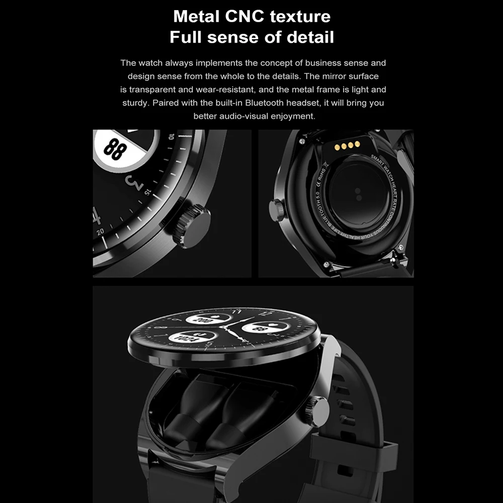 หูฟังไร้สายบลูทูธ2 in 1หูฟังอัจฉริยะ, สมาร์ทวอท์ชอัตราการเต้นของหัวใจหูฟังตัดเสียงรบกวนกีฬา