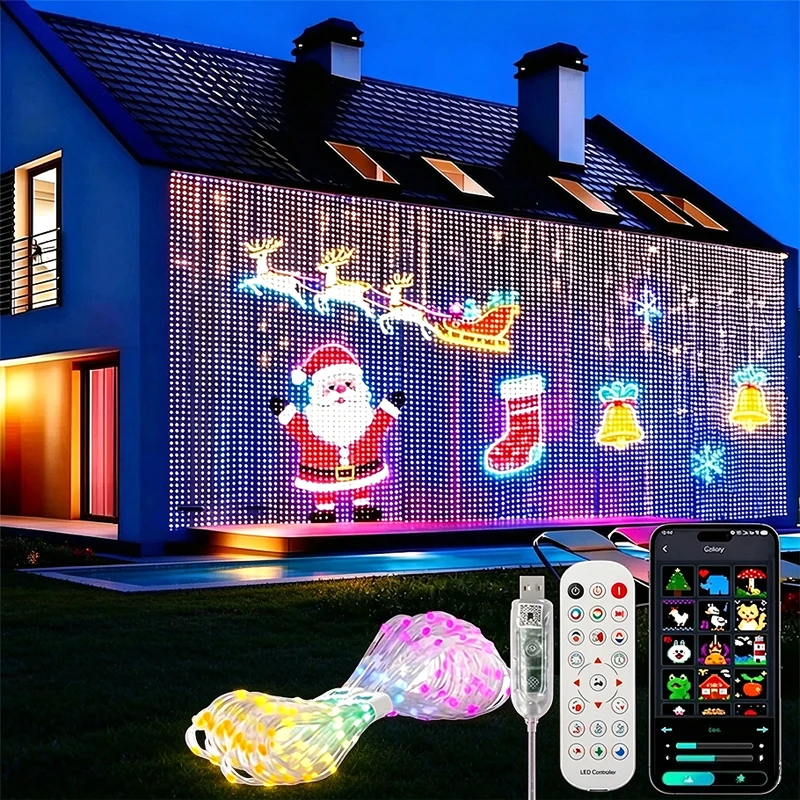 Smart Led Curtain Light Bluetooth Rgb Dimmable App Control Diy Projection Pattern Music String Light Christmas Home Party Decor