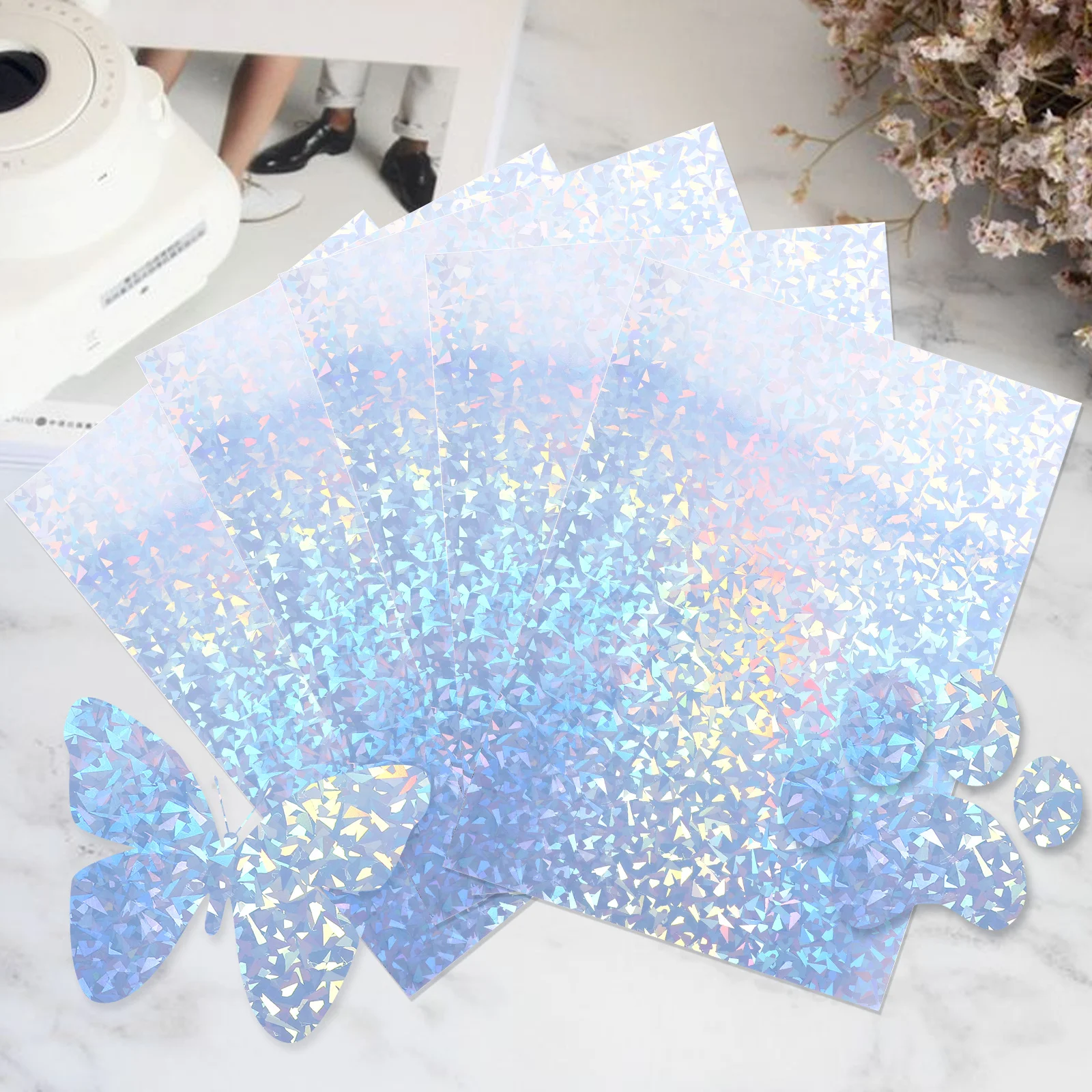 20 Sheets Holographic Printable Sticker Paper Adhesive Shiny Label For Printer Diy Craft Projects Multipurpose Glitter Surface