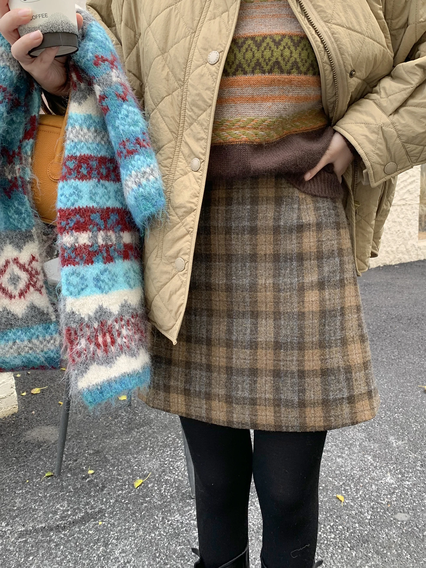 

Винтажная шерстяная юбка Elins в клетку с завышенной талией, А-силуэт, женская, модная, для города, осенне-зимняя, универсальная короткая юбка