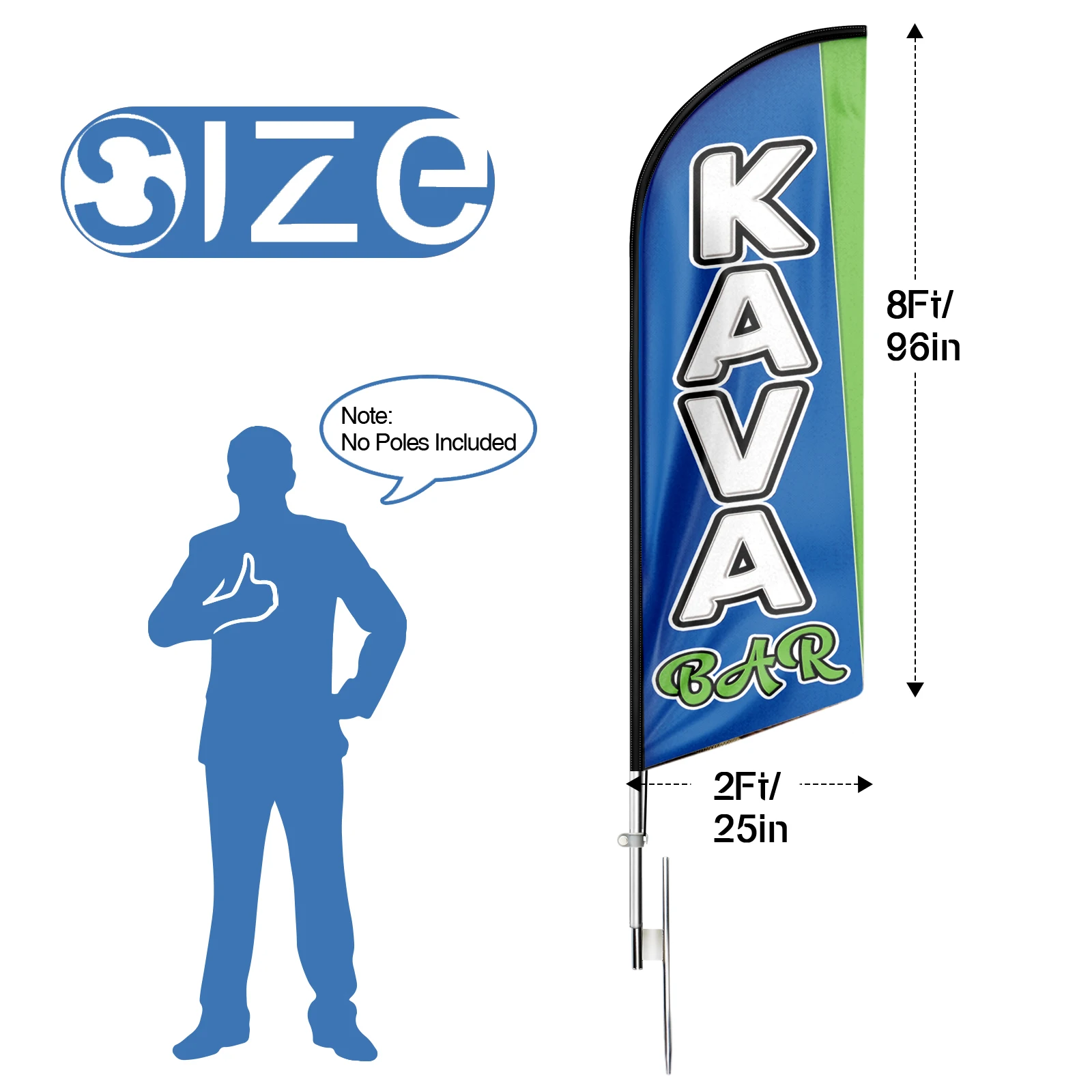 FSFLAG 1PCS 8FT Kava Bar Feather Flag with Pole Kit and Ground Spike Swooper Banner Decorations(No Pole)