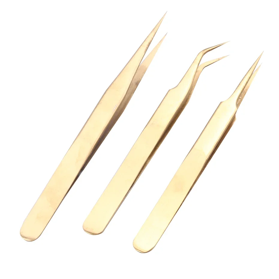 Nails Art Gold Stainless Steel Curved Straight Tweezer 3D Sticker Rhinestones Eyelash Nail Foil Nipper Picking Manicure Tools