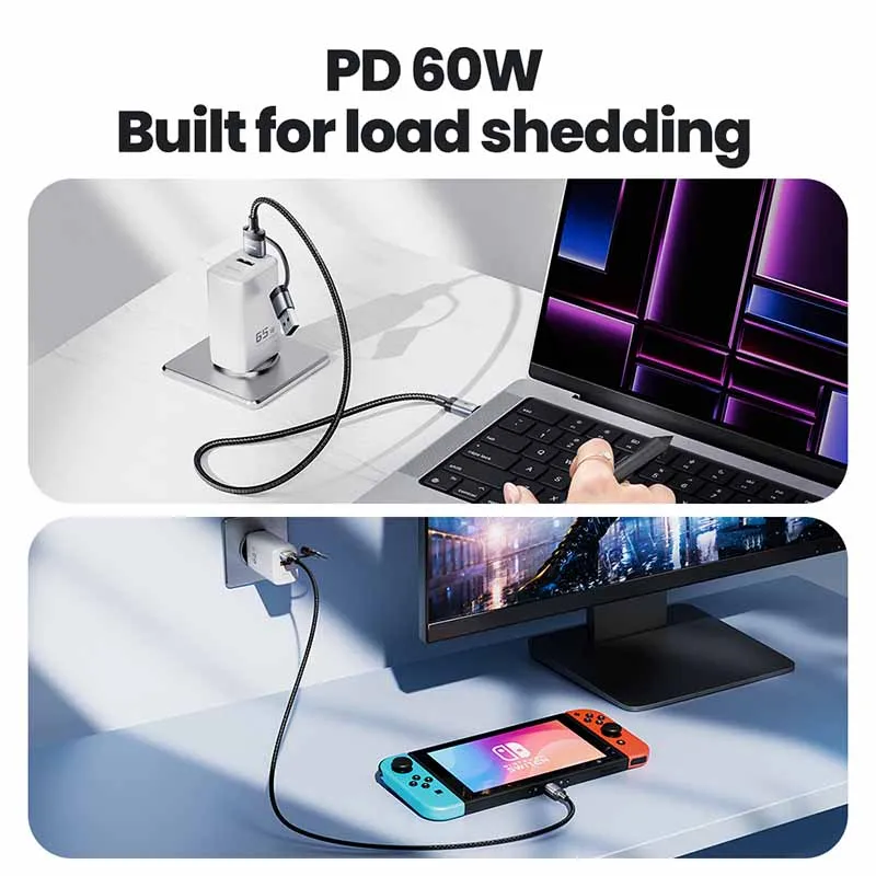 Toocki PD 60W USB C To Type C Cable For iPhone 15 3A Fast Charging USB Charger Cable For Samsung Xiaomi 2 in 1 Type C To C Cable