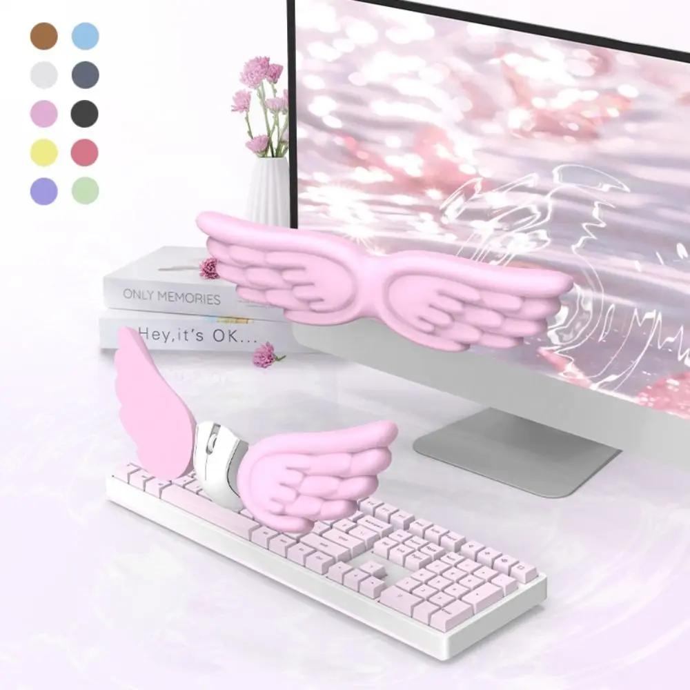 Angel Wing Mouse Wrist Rest Set Memory Foam Non-Skid Mouse Pad Ergonomic Pain Relief Keyboard Palm Rest for Office and Gaming