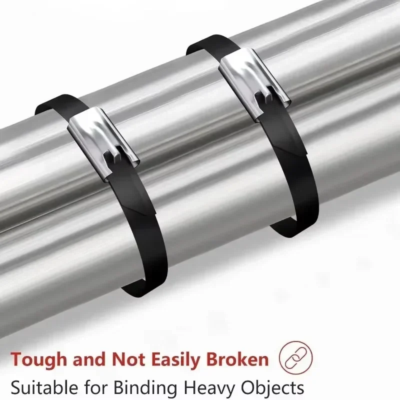 10/20/30/50 قطعة العلاقات كابل الفولاذ المقاوم للصدأ المعادن الذاتي قفل الربط الأشرطة الأسود الثقيلة سلك كابل التعادل العادم التفاف خواتم