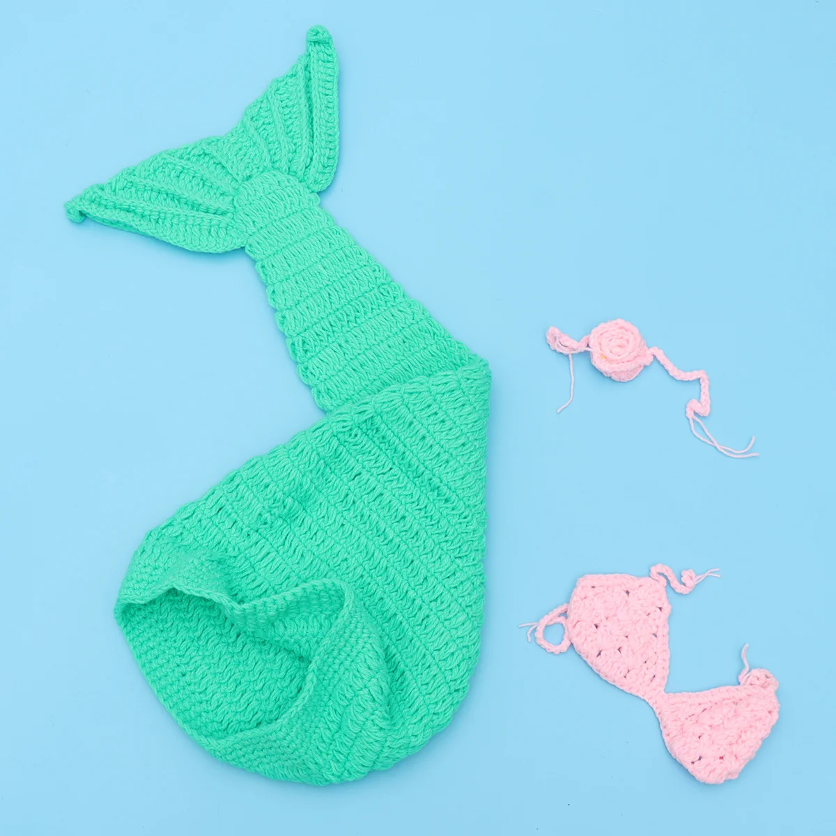 

Baby Photography Props Crochet Mermaid Headband Bra Tail Premium Material Comfortable Supple Feeling Lovely Texture