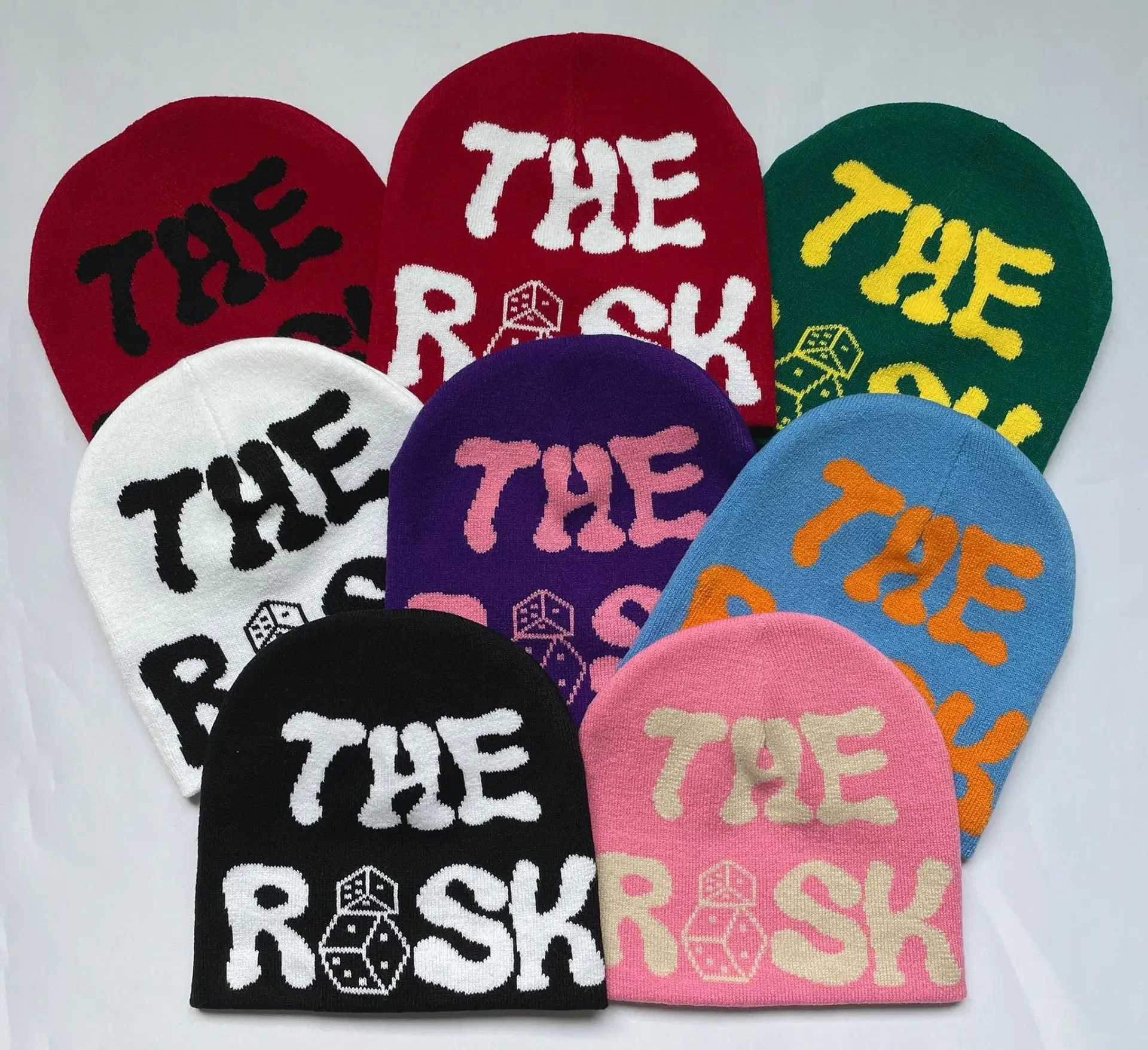 

Punk Beanie Hat Knitted Cap Letter THE Risk Jacquard Hat Dice High Quality Y2K Women Men Design Hip-hop Design Hat Accessories