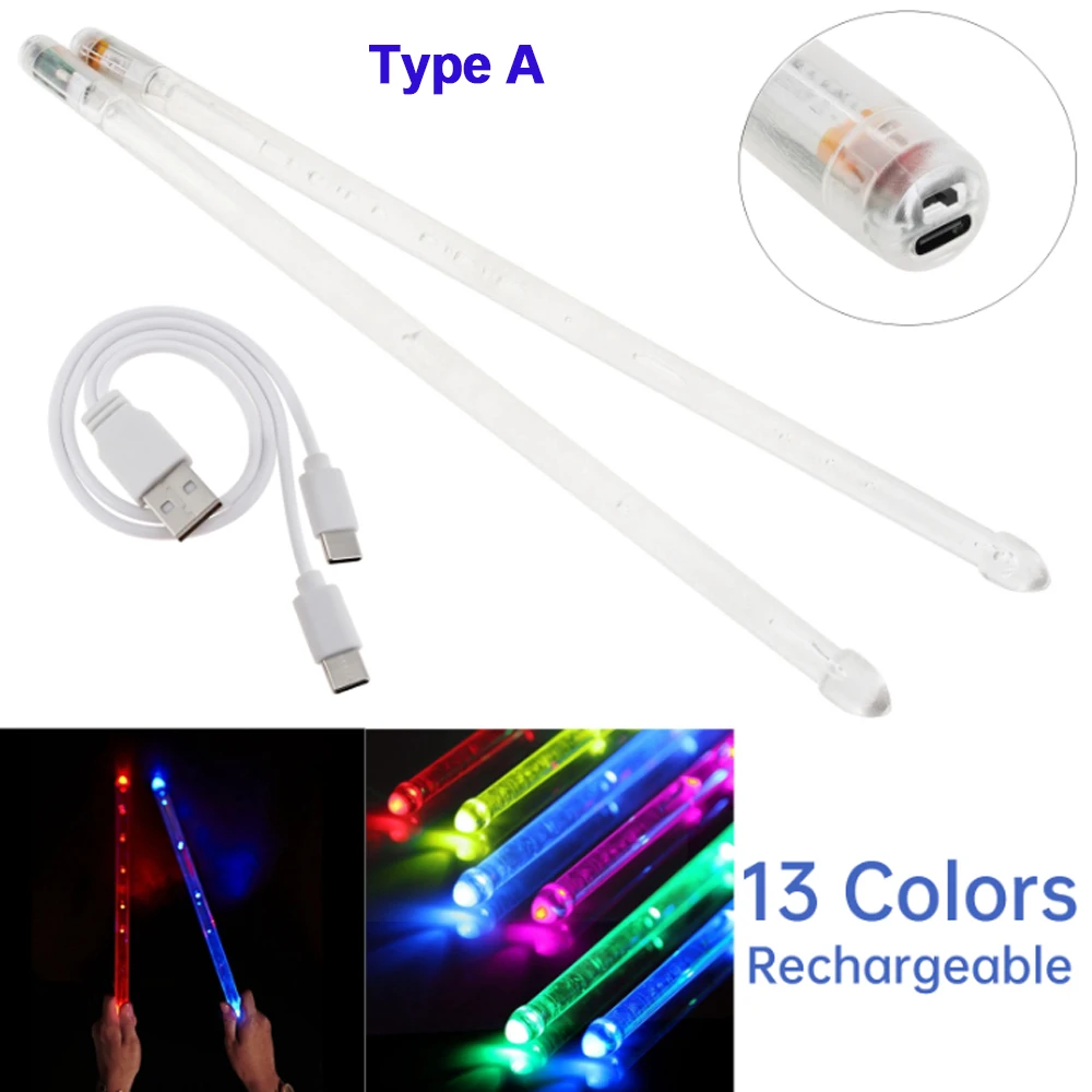 Noctilucent Drum Sticks 5A 13 Colors Alternately Gradient Glow Acrylic Jazz Drumsticks