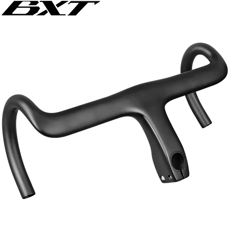 BXT Carbon Fiber Road Bike Integrated Handlebar 31.8mm Internal Cable Routing Matte Black Racing Cockpit for Bicycle