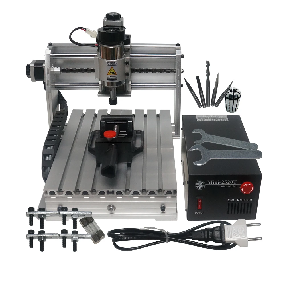 

Mini CNC 3020 Wood Router Engraver 2520 Desktop Engraving Drilling Metal Milling Machine 200W DC Spindle Motor