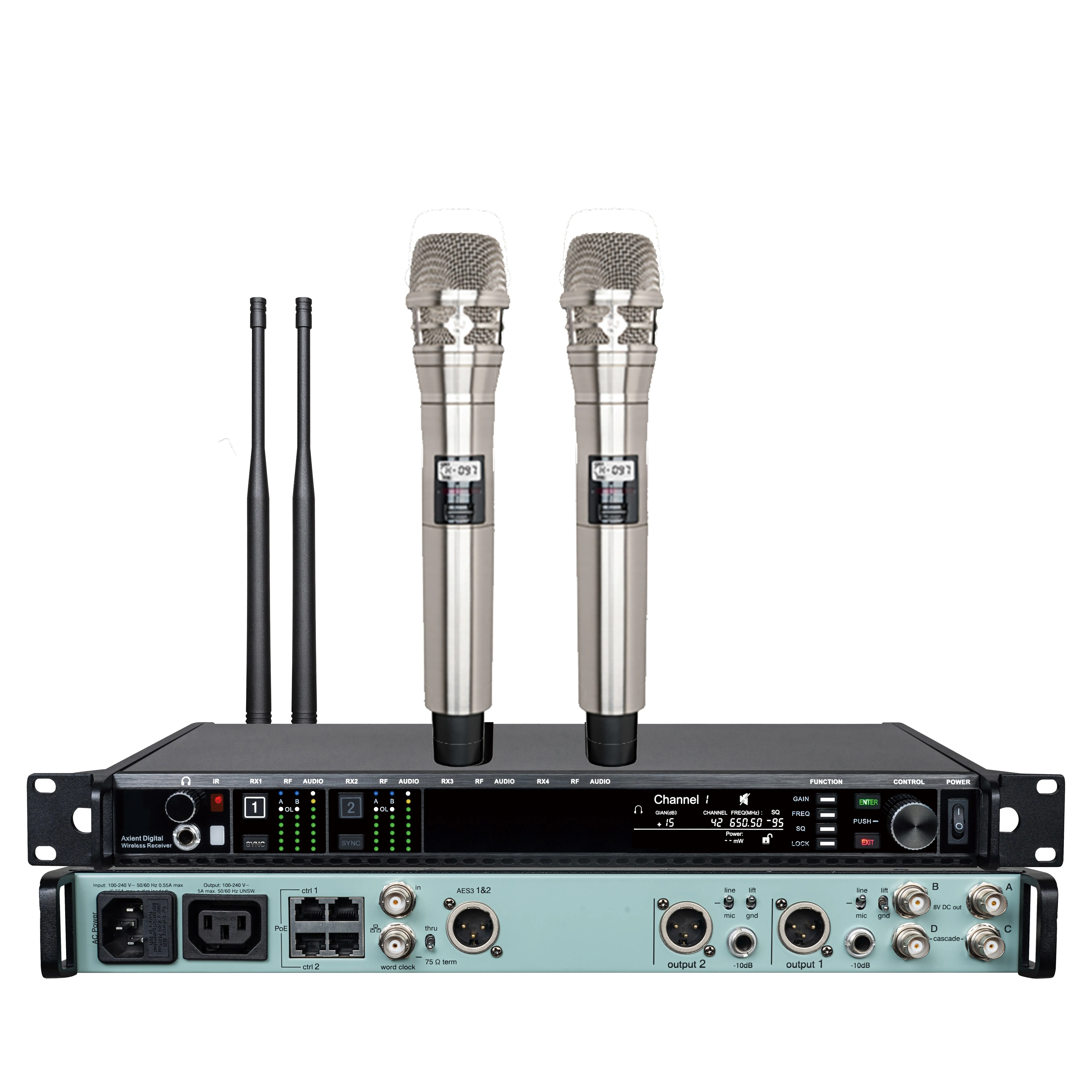 Dual Channel Wireless Microphone AD4D-3 UHF Wireless Noise Reduction Handheld Microphone Stage Performance 200 Meters