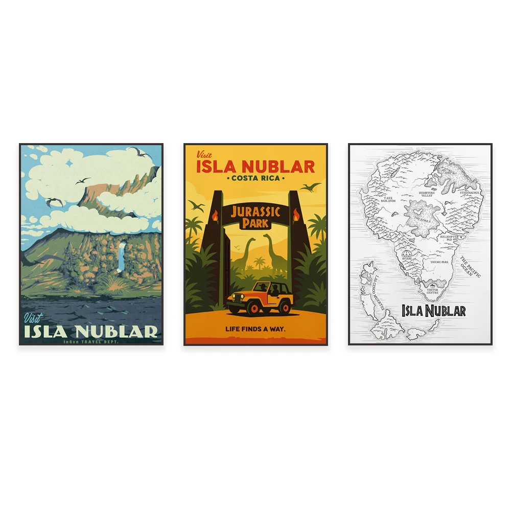 Mapa de la Isla Nublar, cartel de viaje vintage de la Isla Nublar: un regalo perfecto para los amantes de los dinosaurios, isla de ilustraciones retro